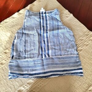 J. Jill Love Linen Striped Tank Blouse size L Blue and White
